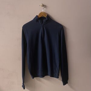 TD Thomas Dean Men's Navy Blue Quarter Zip Pullover Sweater Size M GUC